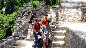 Family at Maya Archaeological Site